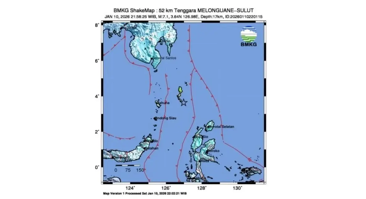 Magnitude 7.1 Earthquake Hits Melonguane, North Sulawesi, No Tsunami Threat