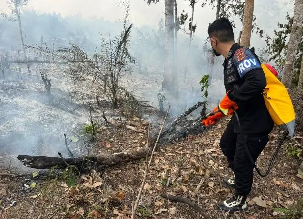 jambi-brimob-extinguishes-forest-fire-in-tebo-regency