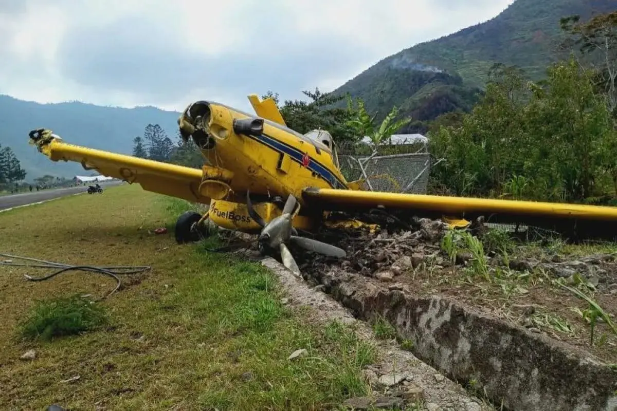 Police Secure Cargo Plane Runway Excursion Site at Mulia Airport, Central Papua