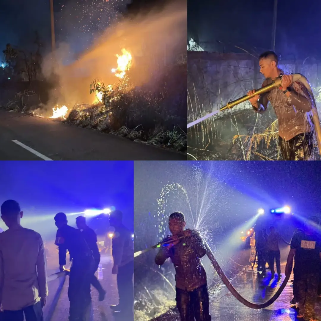 Jambi Police Mobile Brigade Deploys Water Cannon to Extinguish Peatland Fire