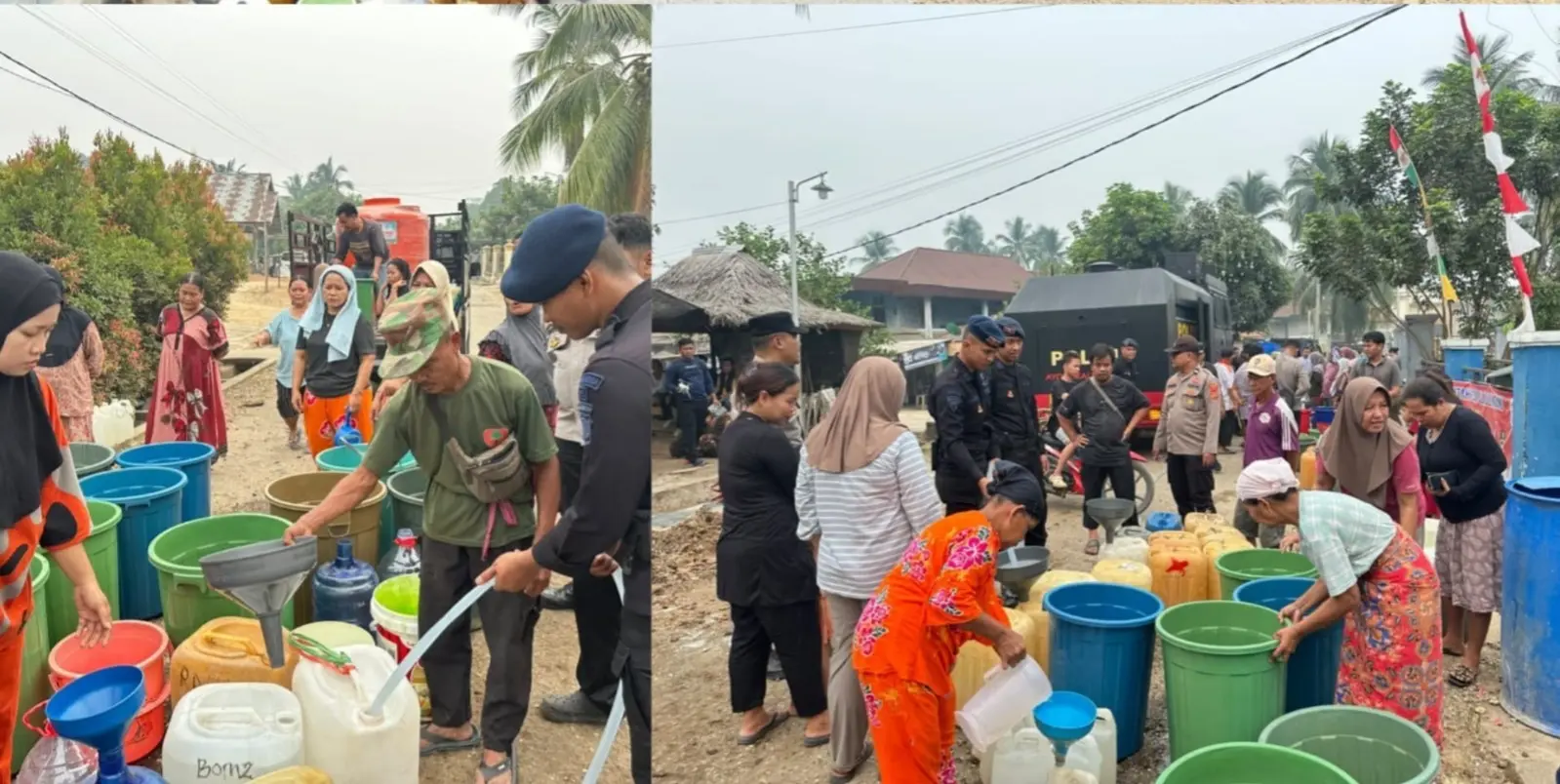 Jambi  Police Mobile Brigade Distributes Clean Water to Sarolangun Villagers